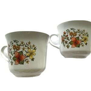 Vintage Indian Summer Corelle by Corning White & Orange Floral Mug Set of 2